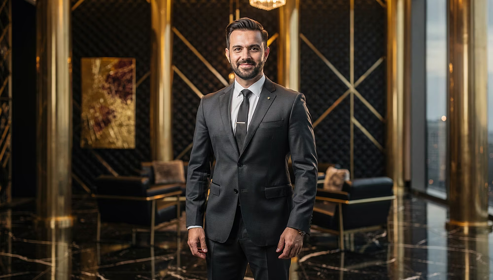 Man in a suit standing confidently